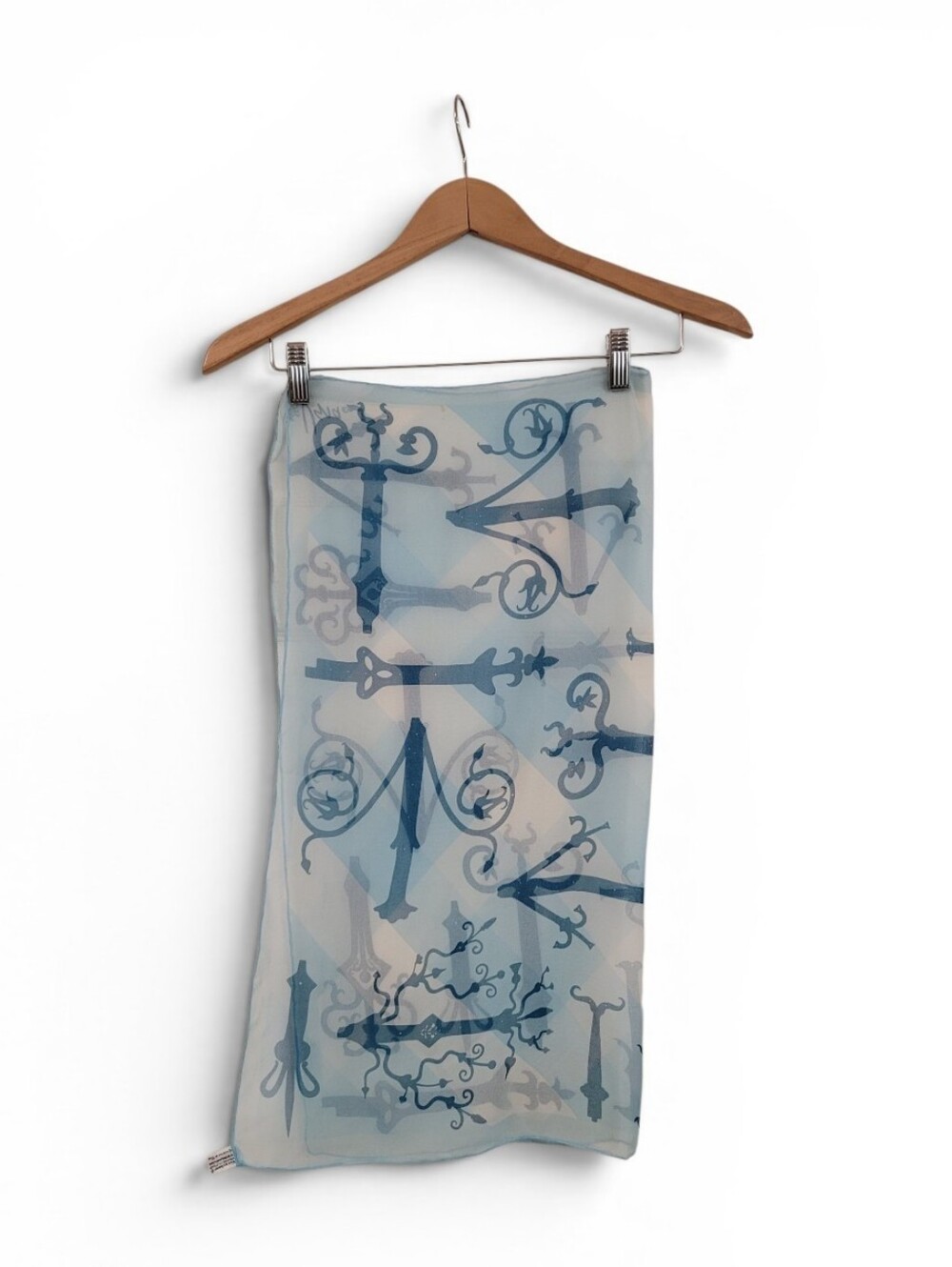 Vintage Vera Neumann Scarf Verasheer 1960s Blue Gothic Silk Blend Signed Japan
